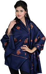 Tusha Shawl from Kashmir with with Sozni Embroidered Maple Leaves