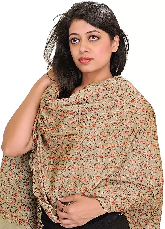 Tusha Stole from Kashmir with Jafreen Jaal Embroidery by Hand