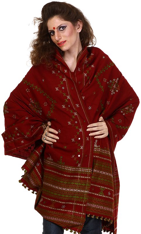 Rosewood Kutchh Shawl from Gujarat with Mirrors