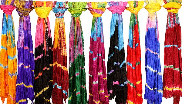 Lot of Ten Tie-Dyed Leheria Dupattas from Jodhpur