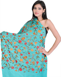 Ari Floral Stole from Kashmir with Crewel Embroidery by Hand