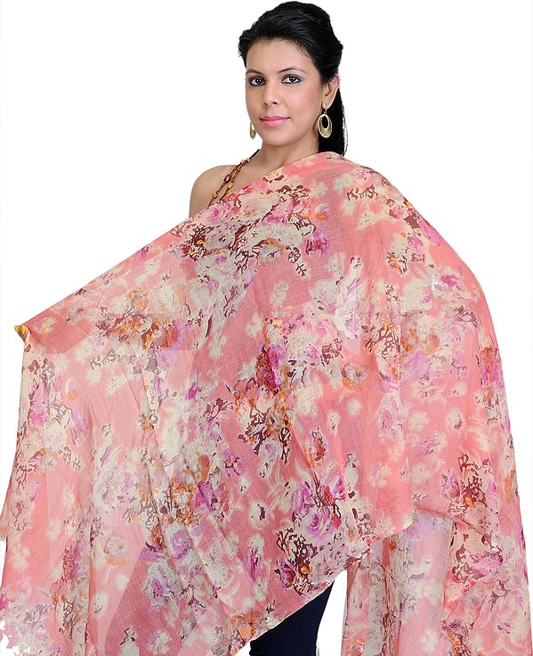 Spiced-Coral Stole with Floral Print