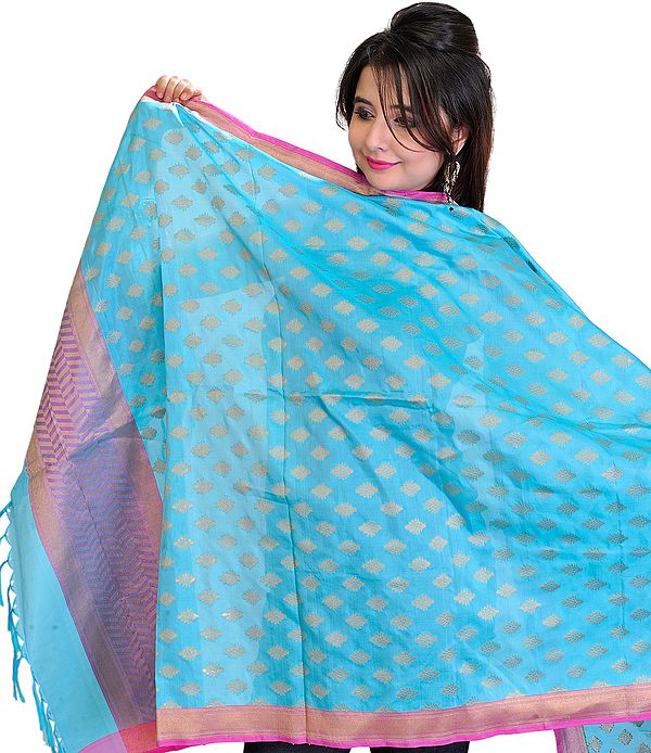 Banarasi Handloom Dupatta with Woven Bootis in Golden Thread