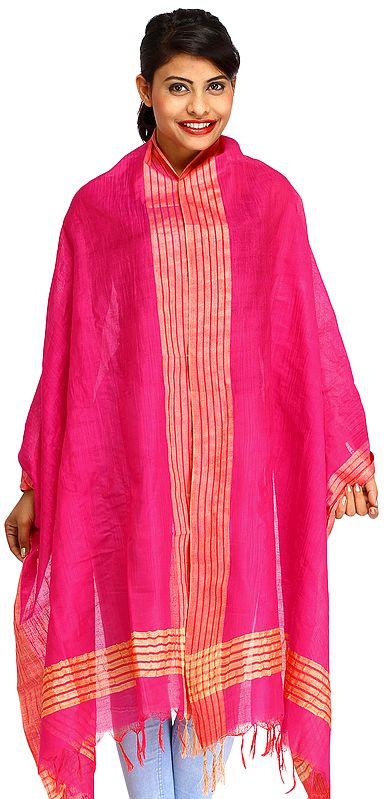 Plain Dupatta from Jharkhand with Woven Stripes on Border