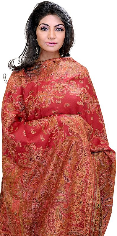 Rio-Red Kani Stole with Woven Paisleys