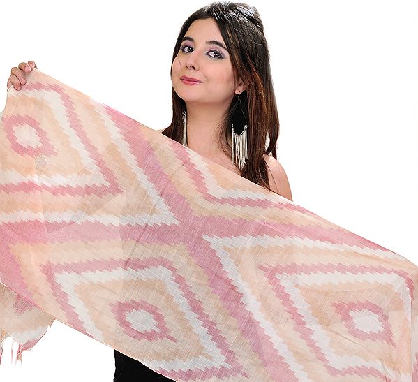 Cloud-Rose Handloom Scarf from Pochampally with Ikat Weave