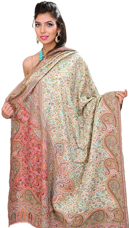 Kani Shawl with Woven Paisleys in Multi-Colored Thread