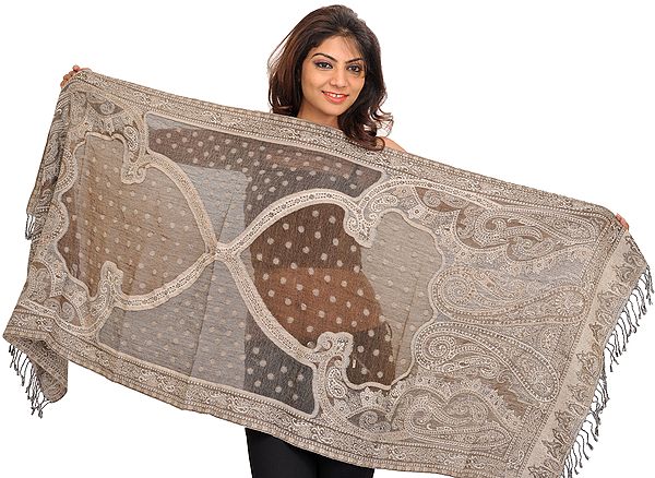 Cutwork Jamawar Stole with Woven Paisleys and Bootis