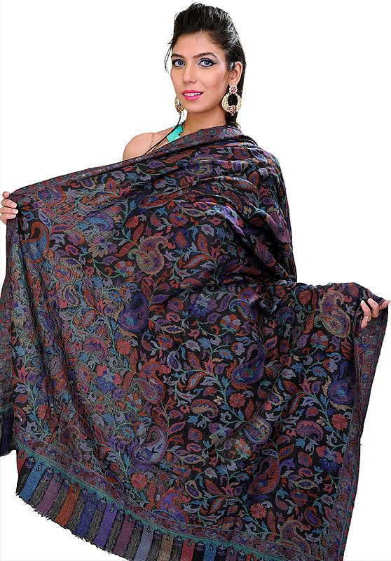 Cashmere Kani Shawl with Woven Paisleys in Multi-Colored Thread