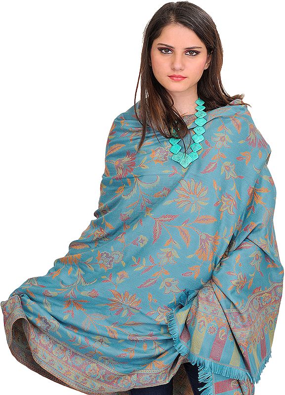 Reversible Jamawar Shawl from Amritsar with Woven Flowers