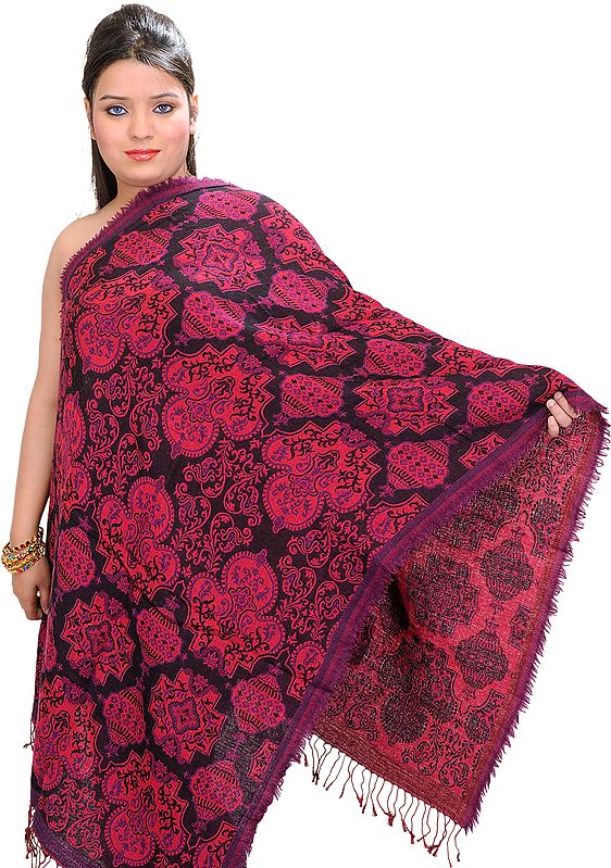 Black and Pink Woven Jamawar Reversible Stole