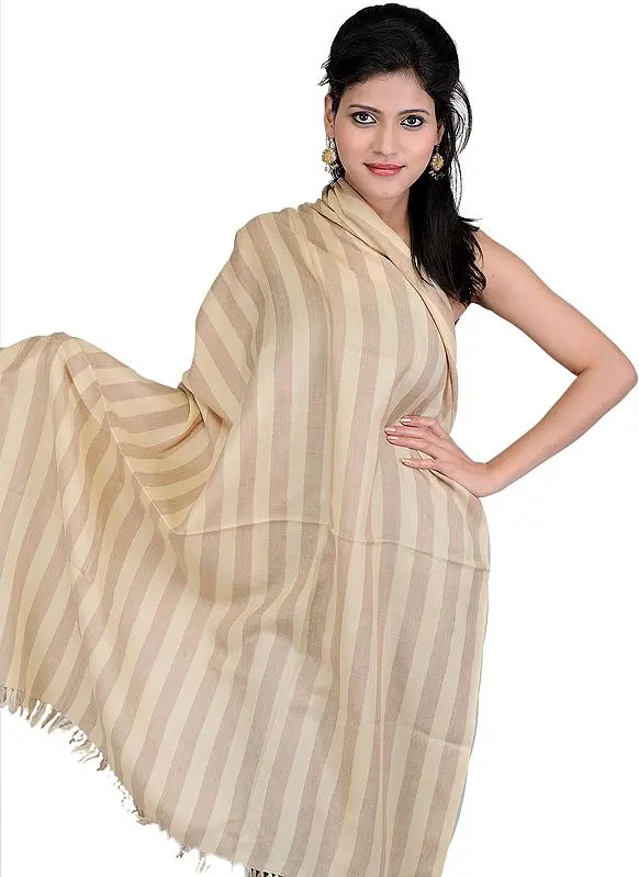Vanilla Tusha Shawl with Woven Wide Stripes