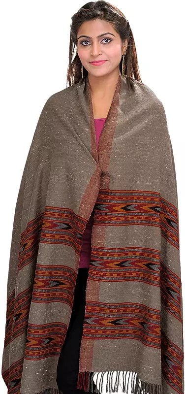 Kingri Shawl from Kullu with Kinnauri Woven Triple Border