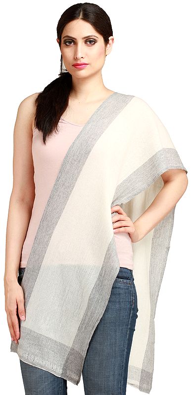 Plain Cashmere Scarf with Solid Border