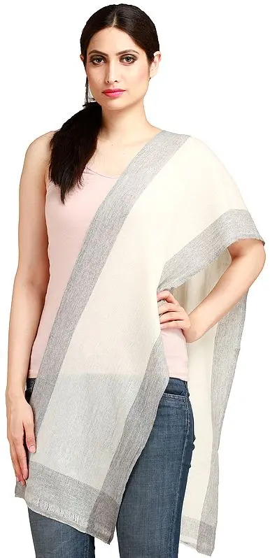Plain Cashmere Scarf from Nepal with Woven Border