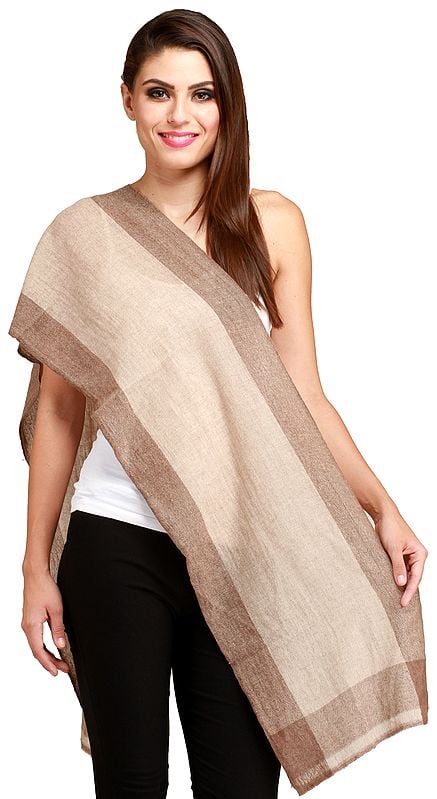 Plain Cashmere Scarf with Solid Border