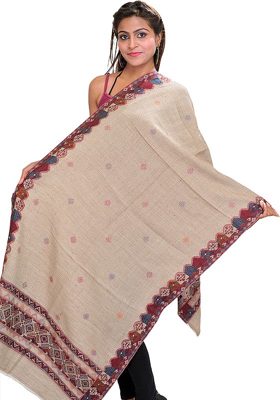 Simply-Taupe Stole From Amritsar with Woven Kullu Palla