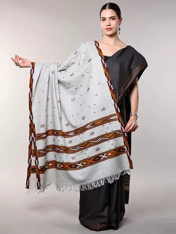 Shawl from Kullu with Woven Bootis and Triple Kinnauri Border