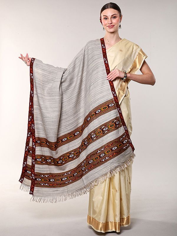 Shawl from Kullu with Woven Stripes and Kinnauri Border
