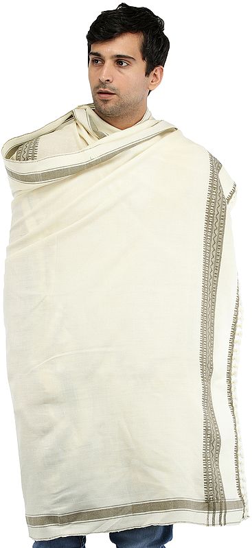 Men's Plain Shawl from Kutch with Thread Weave on Border