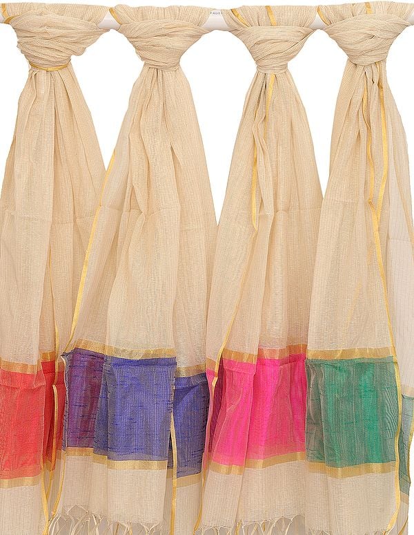 Lot of Four Ivory Dupattas with Golden Thread Weave