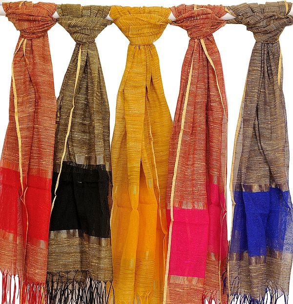 Lot of Five Dupattas from Banaras with Solid Border