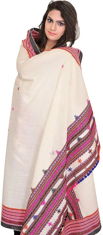 Ivory Shawl from Kutch with Thread Weave on Border