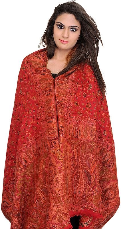 Cardinal-Red Kani Stole with Woven Paisleys