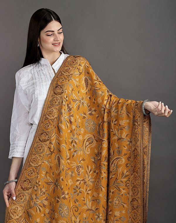 Reversible Jamawar Shawl from Amritsar with Woven Flowers