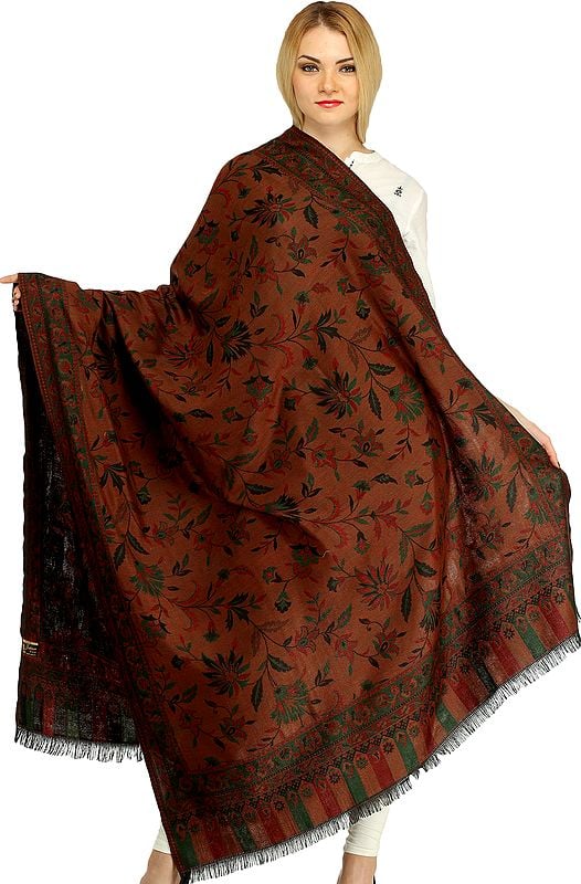 Reversible Jamawar Shawl from Amritsar with Woven Flowers