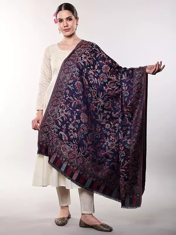 Reversible Jamawar Shawl from Amritsar with Woven Flowers