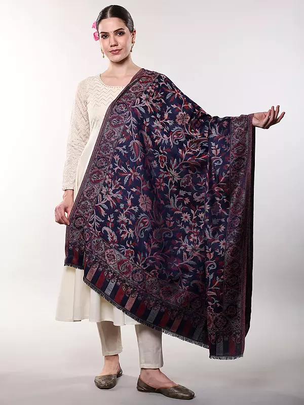Reversible Jamawar Shawl from Amritsar with Woven Flowers