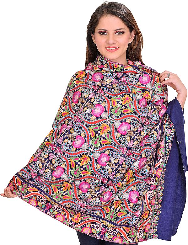 Superfine Kashmiri Pashmina Shawl with Gulabdar Hand-Embroidery All-Over