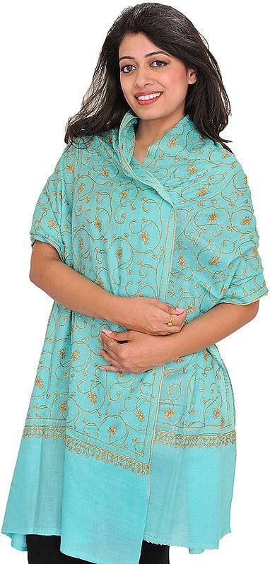 Tusha Stole from Kashmir with Sozni Hand-Embroidery All-Over