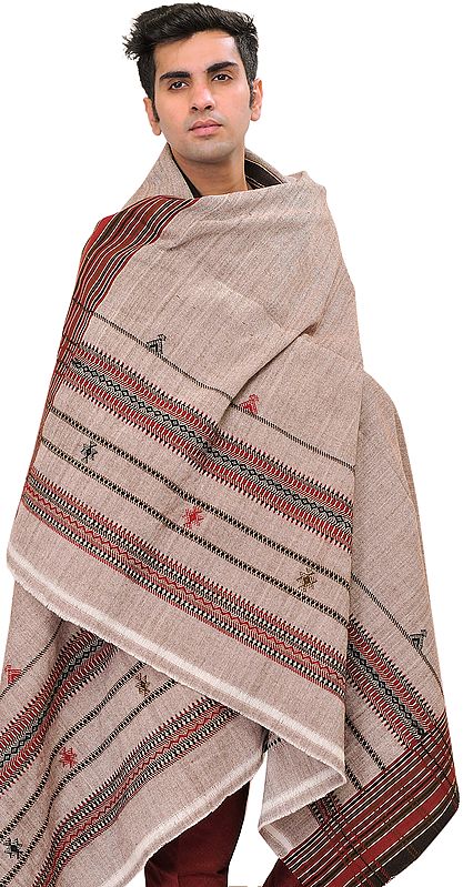 Violet-Ice Men's Shawl from Kutch with Thread Weave on Border