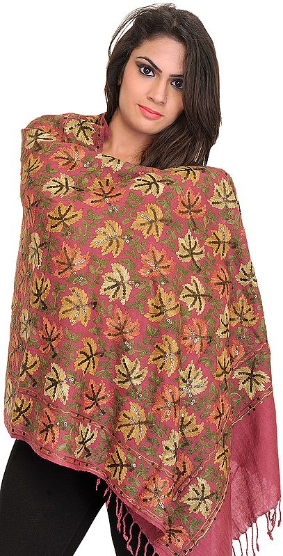 Stole from Amritsar with Aari Embroidered Chinar Leaves and Sequin