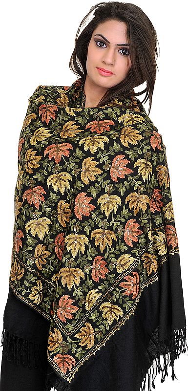 Stole from Amritsar with Aari Embroidered Chinar Leaves and Sequin