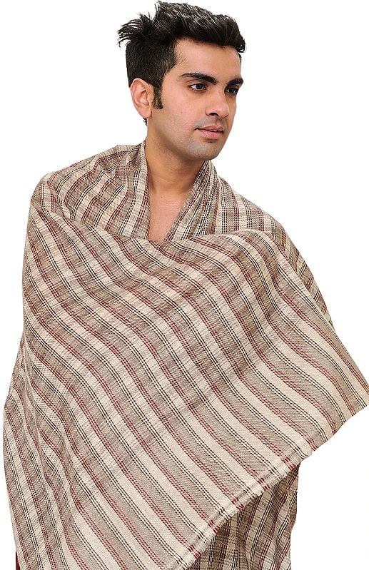 Steeple-Gray Cashmere Men's Scarf from Nepal with Checks Weave