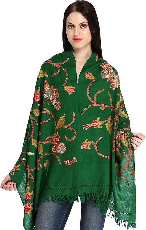 Stole from Kashmir with Aari Hand-Embroidered Butterflies