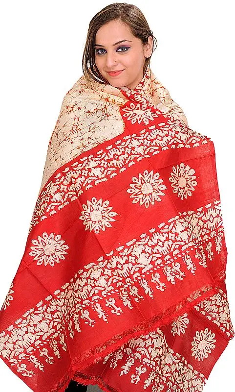 Batik Dyed Shawl with Printed Flowers