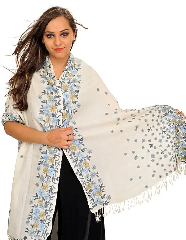Floral Aari-Embroidered Stole from Amritsar
