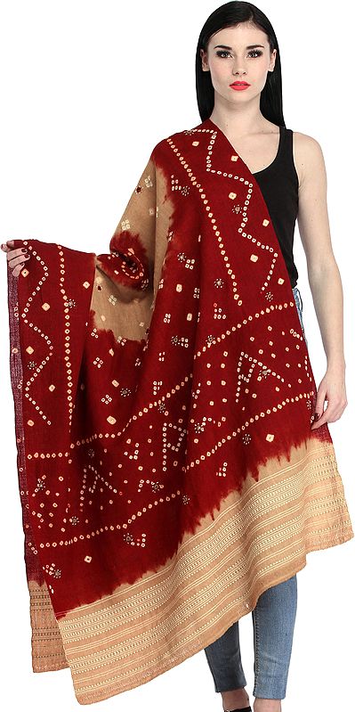 Bandhani Tie-Dye Shawl from Kutch with Embroidered Mirrors