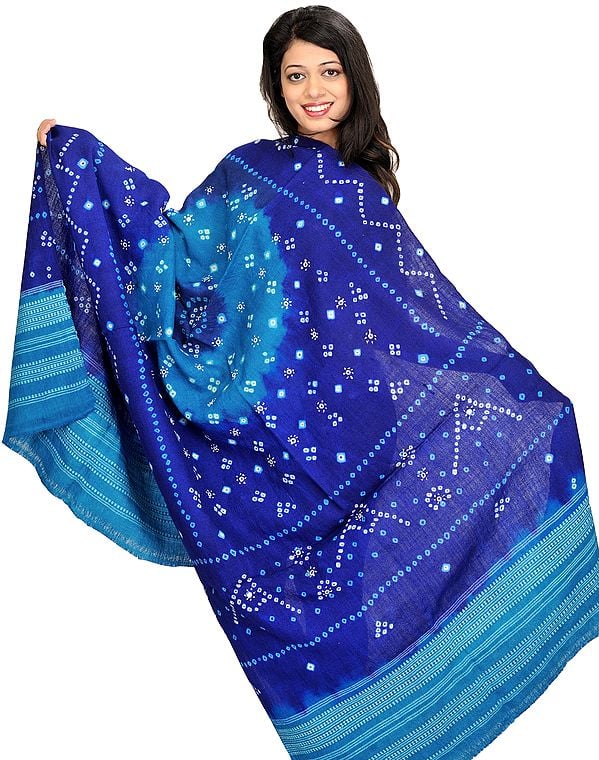 Bandhani Tie-Dye Shawl from Kutch with Embroidered Mirrors