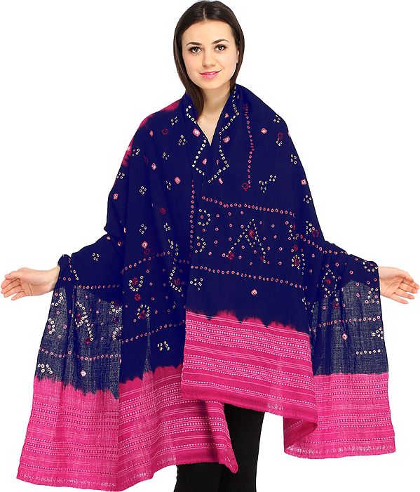 Bandhani Tie-Dye Shawl from Kutch with Embroidered Mirrors