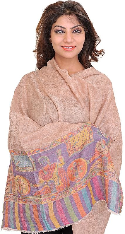 Moonlight Semi-Cashmere Kani Stole with Self-Weave Paisleys