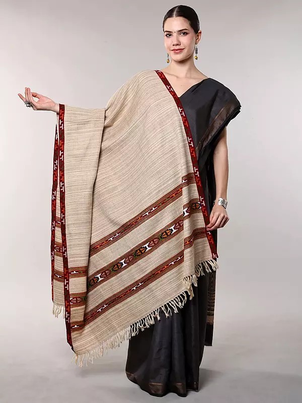 Shawl from Kullu with Kinnauri Woven Border and Thread Weave