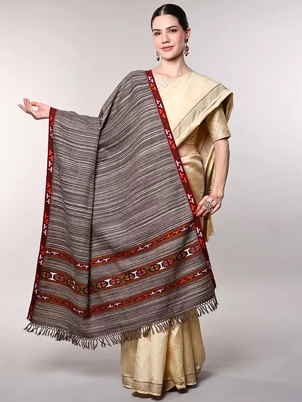 Shawl from Kullu with Kinnauri Woven Border and Thread Weave