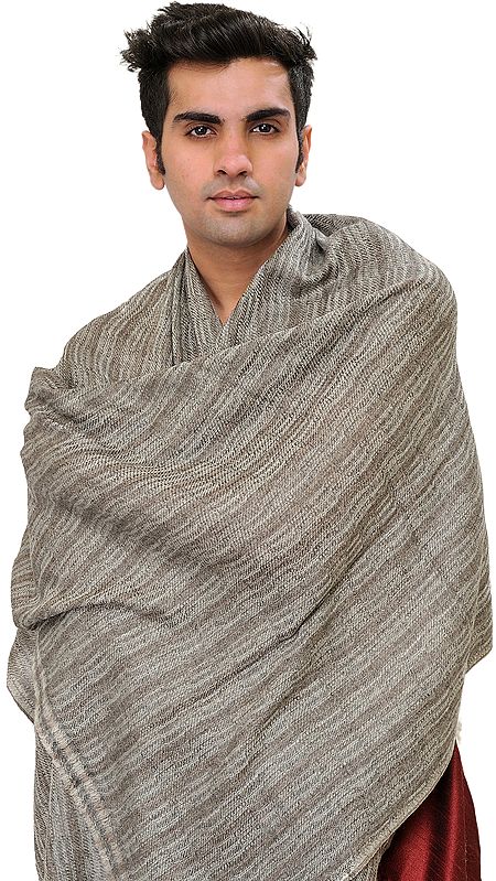 Gray Cashmere Men's Scarf from Nepal with Thread Weave