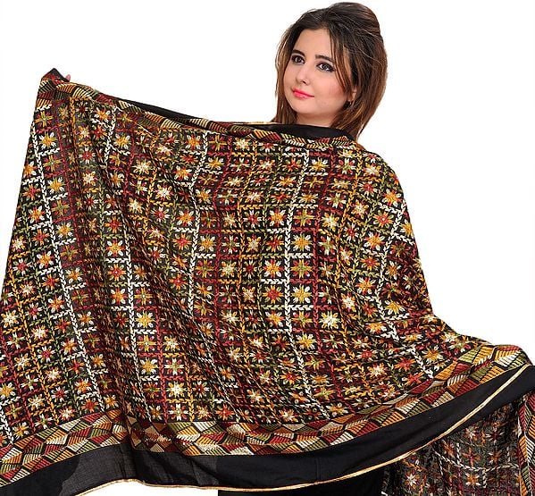 Phulkari Embroidered Dupatta from Punjab with Sequins