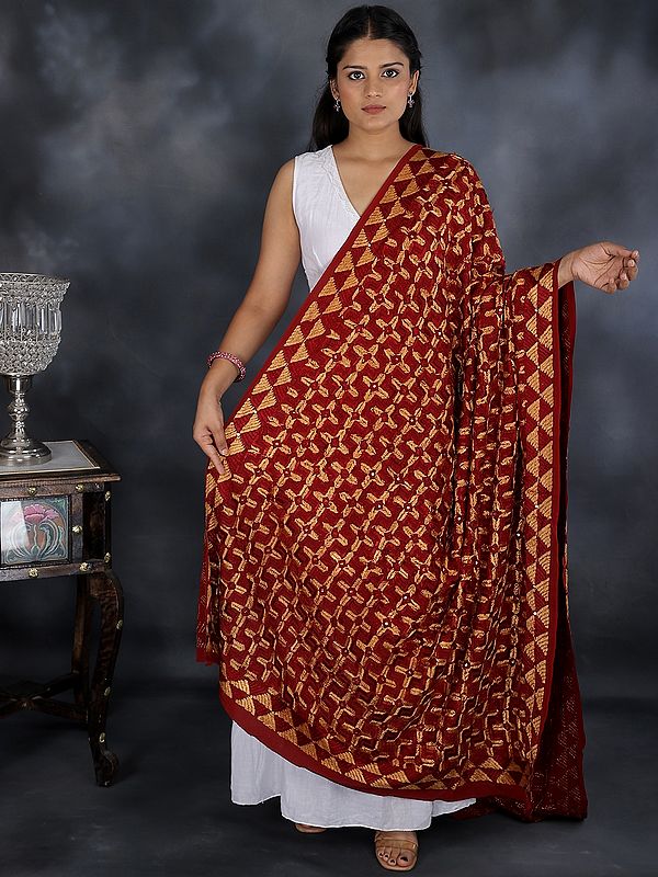 Phulkari Extra-Wide Dupatta from Punjab with Embroidery All-Over and Sequins